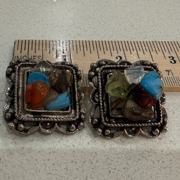 Artisan Glass Stone Clip On Earrings - Picture 3 of 8